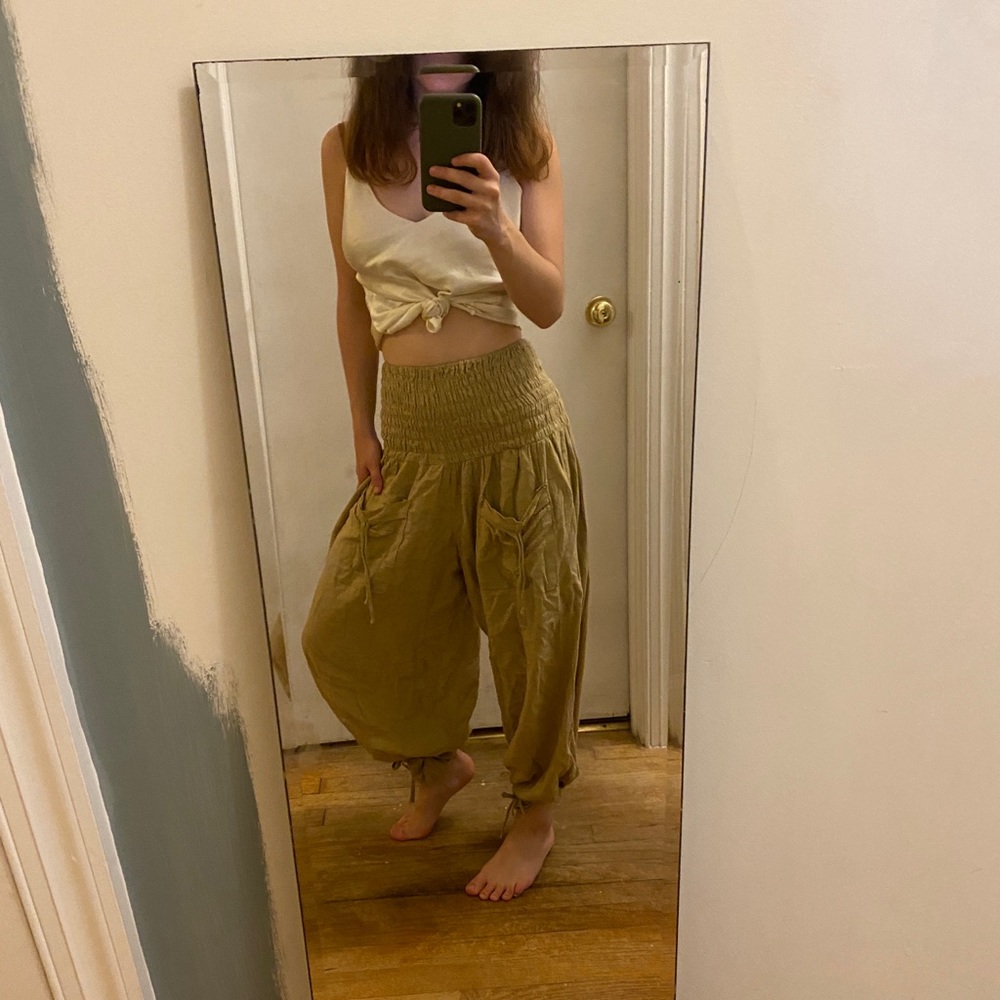 tan lightweight harem baggy yoga pants